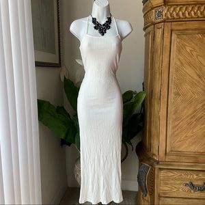 Heart & hips cream ribbed low back crisscross Strappy maxi dress